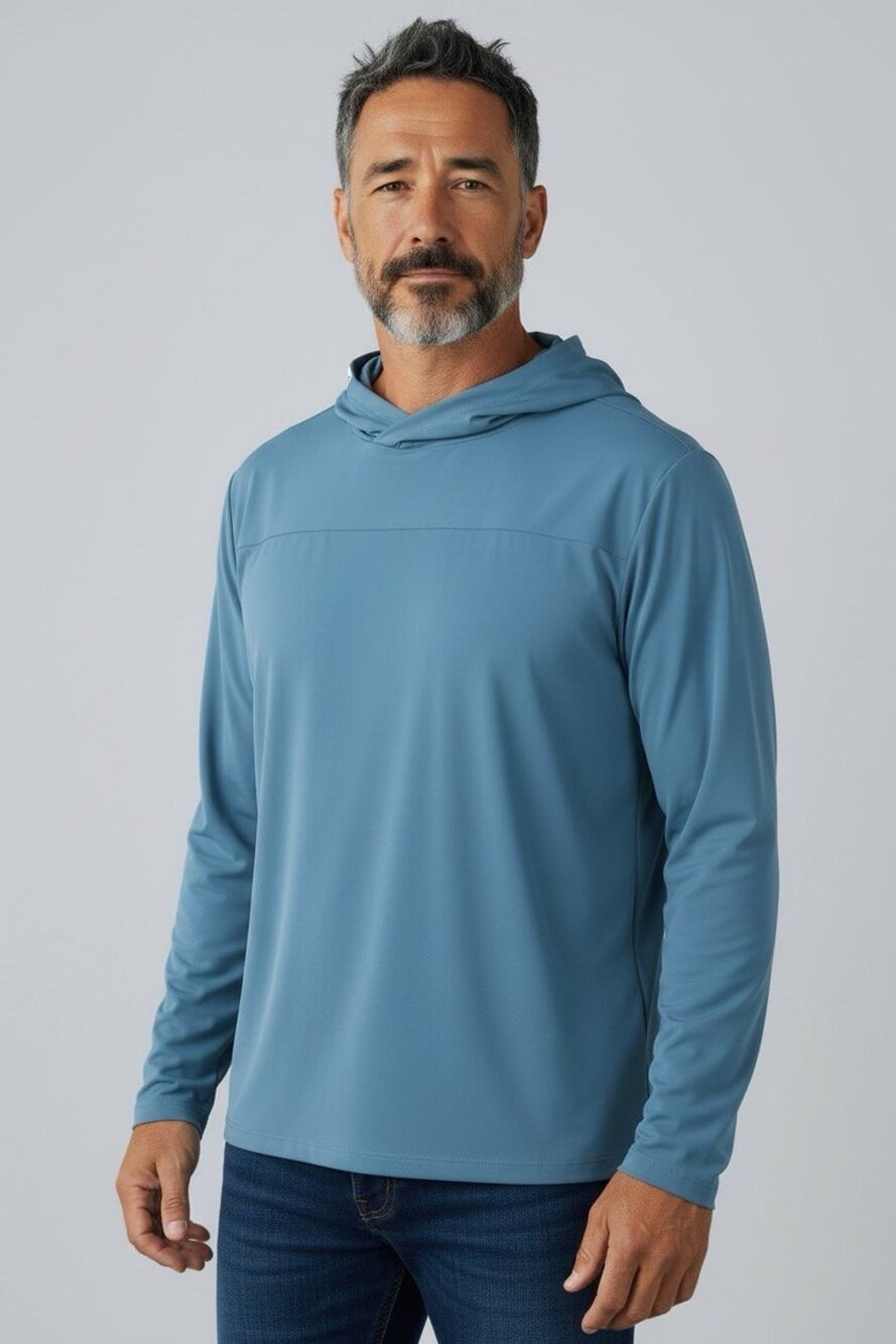 Habit Men's UPF 50+ UV Protection Hooded Performance Layer Size S Blue Ashes